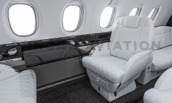 Black and white interior of updated Hawker 800
